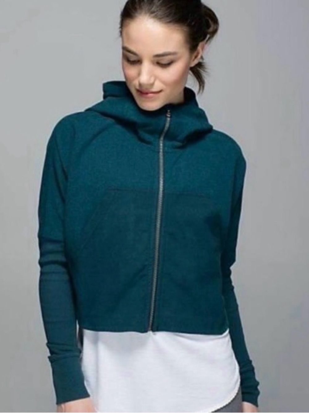 Lululemon Seva Jacket Size 8 Cropped Zip Hoodie Heathered Alberta Lake